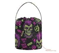 Punk Skull Halloween Seamless Pattern Crochet Borse Filato Progetto Bag con fori Sacchetto di Immagazzinaggio per Crochet Carrier Knitting Supply
