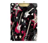 Punk Style Rock Guitar Star Balck rosso Womens clipboard Hard Board per i compiti a casa Pediatric Dimensioni 9 x 12.5 Tablas para escribir Gold Hold