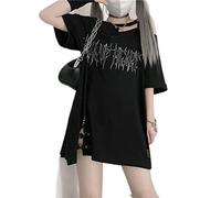 Punk T-Shirt da Donna Casual Ragazze Lettera Stampa off Spalla T-Shirt Estetica Gotica Nera Harajuku Streetwear-1,XL