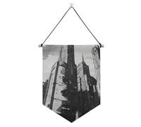 Punk Tall Buildings Banner in tessuto nero da appendere con asta telescopica bandiera bandiera appeso decorazione da parete per porte, pareti, finestre, giardini, cortile