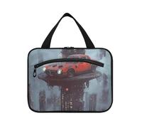 Punk Tall Buildings Red Car Hanging Borse per le donne con gancio, Designer Fashion Skincare Bag per il viaggio Make up Bagno bolso Viajero para Mujer L