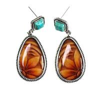 Punk Vintage Etnico Marrone Grande Goccia d'Acqua Orecchini di Pietra per Le Donne Gioielli da Cowboy Squisito Motivo Floreale Orecchini Pendenti M027 Convenient And Clever