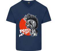 Punks Not Dead Rock Music Skull Uomo V-Neck Cotone T-Shirt