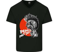 Punks Not Dead Rock Music Skull Uomo V-Neck Cotone T-Shirt