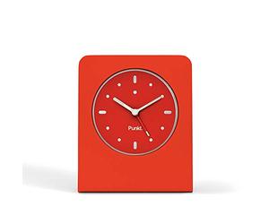 Punkt. AC01 - Sveglia analogica con Quarzo, Funzione Snooze, Luce a LED, luci a Batteria, silenziosa Senza ticchettio (Blocco in Alluminio e Frontale in Vetro), Colore Rosso, Lunghezza 3,4 cm,