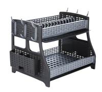 Punkto. Scolapiatti a 2 ripiani - Design moderno in Hasir, in plastica senza BPA, con vaschetta per posate, 6 ganci e 2 vassoi di scolo - Antracite/Grigio - 50 x 30 x 34 cm