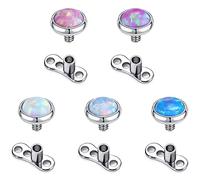 PunkTracker 10Pcs 316L Acciaio Chirurgico Opale Dermico Piercing Kit Oro Dermico Dermal Piercing Top Filettato Internamente Dermico Piercing Dermal Anchor Tops, Acciaio inossidabile