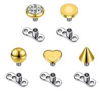PunkTracker 10Pcs 316L Acciaio Chirurgico Opale Dermico Piercing Kit Oro Dermico Dermal Piercing Top Filettato Internamente Dermico Piercing Dermal Anchor Tops, Acciaio inossidabile