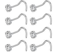 PunkTracker 8Pcs Anelli per il Naso Borchie Acciaio Chirurgico 316L 1.5mm 2mm 2.5mm 3mm CZ Piercing per le Nari Gioielli per il Naso a Forma di L per Donne Uomini 20g/18g