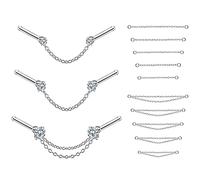 PunkTracker Anello da naso da 20 g, 2-3 mm, con catena in acciaio chirurgico, piercing da naso, per uomo e donna, Acciaio inossidabile
