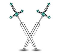 PunkTracker Orecchini a forma di spada gotica ipoallergenica, in acciaio chirurgico, da donna, con zirconia cubica nera, stile punk, Y2K, Emo, Acciaio inossidabile