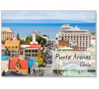 Punta Arenas, Cile, Cityscape.vista della città e dello stretto di Magellano da un punto di vantaggio La cattedrale della città è visibile a sinistra del centro., Magnete da frigorifero