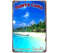 Punta Cana Repubblica Dominicana Targa in metallo in latta Caraibi Beach Travel Poster Wall Art Decor Placca per casa, bar, club, hotel, soggiorno, bagno, 20,3 x 30,5 cm