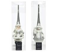 PUNTALE IN VETRO BABBO NATALE E PUPAZZO DI NEVE BIANCO ARGENTO ASS PREZZO CAD