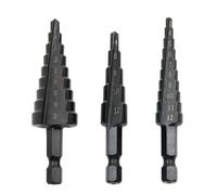 Punta da trapano a gradino nera con scanalatura diritta con codolo esagonale 3-12/4-12/4-20/4-32mm Set di utensili for trapano a torre for alesatura a gradini(Small 3PC set)