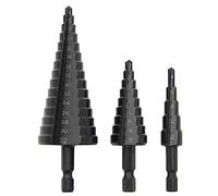Punta da trapano a gradino nera con scanalatura diritta con codolo esagonale 3-12/4-12/4-20/4-32mm Set di utensili for trapano a torre for alesatura a gradini(Big 3PC set)