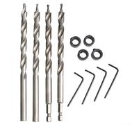 Punta da trapano tascabile da 3/8 di pollice con arresto profondo, esagonale da 1/4 e gambo rotondo per maschera di guida per fori tascabili, include collari di arresto e chiavi (confezione da 2