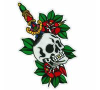 Punta Di Teschio Con Rose Toppa Termoadesiva Cucita - 5" x 8"
