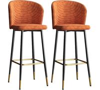 Punta di Velluto sgabelli banco con Schiena e poggiapiedi, sedie da Bar Imbottite girevoli per l'isola della Cucina (Orange-2Ps, 75 cm)