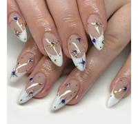 Punta Francese Bianca Mandorle False Chiodi Con Design Coperte Complete Lucide Attaccano Alle Unghie Per Un Chiodo Falso Manicure