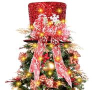 Punta per Albero di Natale, 20cm Puntale Albero di Natale Forma di Cappello a Cilindro con Fiocco, Lollipop e LED Luminoso, Puntale e Topper Natalizio per Casa Inverno Festa Decorazione (Rosso)
