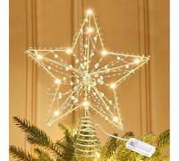 Punta per albero di Natale, punta per albero di Natale, 11,8 pollici, decorazione natalizia con 20 LED luccicante, stella LED, decorazione per albero di Natale, funzionamento tramite USB, telecomando
