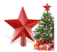 Punta per Albero di Natale Stella Rossa 20 cm - Decorazione Natalizia con Effetto 3D Glitter, Leggera e Stabile | Topper Albero Perfetto per un Tocco di Eleganza Festiva