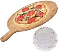 Punta per pizza di bambù rotondo con manico - Easy stoccaggio, tagliere della cucina, tavola da alimentazione per bistecca di pane a frutta vegetale per la pizza, piastra per pizza domestica-, colore