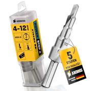 Punta per trapano a gradini, Ø 4 - 12 mm, 5 livelli, fusto da 10 mm, trapano conico professionale HSS/incudine PowerStep 2, adatta per acciaio, alluminio, plastica, vetro acrilico