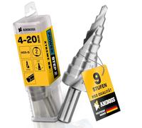 Punta per trapano a gradini, Ø 4 - 20 mm/9 livelli, fusto da 10 mm, trapano conico professionale HSS/incudine PowerStep 2, adatta per acciaio, alluminio, plastica, vetro acrilico