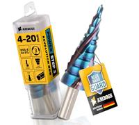 Punta per trapano a gradini, Ø 4 - 20 mm/9 livelli, trapano conico professionale HSS-E Co 5%, incudine PowerStep 3 TiAlSiN Blue Nano Guard/acciaio, Inox, acciaio inossidabile, alluminio, plastica