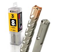 Punta per trapano a percussione SDS Plus, 4 taglienti, diametro 8,0 mm x 190 mm, AMBOSS Werkzeuge SDS Crusher 4 - HM per calcestruzzo in metallo duro trapano professionale 8,0 mm x 190 - Punta per