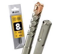 Punta per trapano a percussione SDS Plus, 4 taglienti PGM, diametro 8,0 mm x 45 mm, AMBOSS Tools SDS Crusher 4 - HM per calcestruzzo in metallo duro trapano professionale 8,0 mm x 45 - Punta per