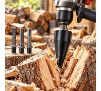 Punta Spaccalegna 32 mm per Parkside PABH 20-Li B2 | Punta conica nera Ø32 mm, testa lunga 109 mm, filettatura a spirale e 3 codoli metallici: esagonale, quadro e tondo.