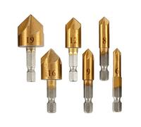 Punta svasata con codolo esagonale, Set di 6 punte for trapano svasatore a 5 taglienti HSS con gambo esagonale da 1/4" a 90 gradi, mm-19 mm