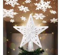 Puntale a Forma di Stella Luminoso con Gioco Luci Fiocchi di Neve a Riflesso su Soffitto Altezza 26cm Decorazione Punta Albero di Natale Decorazioni Natalizie con Glitter Quest'anno il natale sarà anc