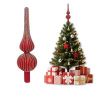 Puntale Albero Di Natale A Forma Di Stella In Vetro,Stella Albero Di Natale Con Polvere Scintillante,7 X 26 Cm Topper Puntale Albero Forma Di Abete,Puntale Albero Rosa Decorazioni Natalizie (Red)