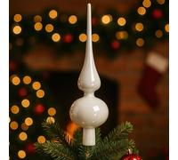 Puntale Albero di Natale Bianco Lucido, Elegante Decorazione per la Cima dell'Albero, Stile Raffinato e Moderno per le Festività Natalizie 26cm - Varzi dal 1956
