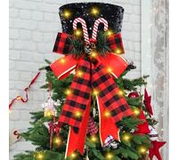 Puntale Albero di Natale Luminoso, Tree Topper, Cappello a Cilindro per Albero di Natale con Arco e Fiocco di Neve, Decorazione Natalizia per La Punta dell'Albero con Luce LED da 2 m, per la Casa