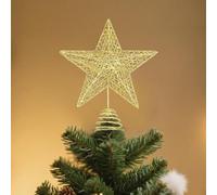 Puntale Albero di Natale Stella Oro, 20 CM Metallo Glitterato Stella Punte per Decorazioni Albero di Natale, Grande Stelle Punta Natalizio, Puntale per Albero di Natalizi Christmas Tree Topper Star
