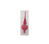 Puntale Albero di Natale Vetro Soffiato Rosso Opaco con decori Oro 30cm Decorazione Natalizia