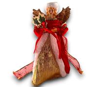 Puntale Angelo Natalizio Decorativo 30 cm con Abito Rosso e Dettagli Oro - Statuina Angelo Gloria Decorazioni Natalizie - Statua per Albero di Natale, Tavolo e Camino - Elegante e Festivo