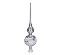 Puntale ornamentale (28x7cm) in vetro soffiato e decorato a mano per albero di Natale, argento