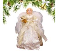 Puntale per albero di Natale a di angelo, 18 cm, con ali di piume bianche, squisita decorazione per le vacanze, ideale per albero di Natale, Capodanno, compleanno e ornamenti