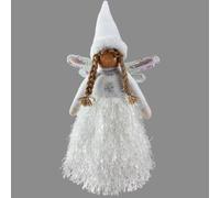 Puntale per albero di Natale a forma di angelo, circa 33 cm di altezza, con ali lucide, cappello e trecce