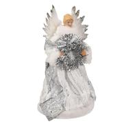 Puntale per albero di Natale a forma di angelo, ornamento a forma di angelo, delicato ed elegante, con ali di piume bianche, puntale per albero di Natale per alberi da 1,9 a 1,5 m