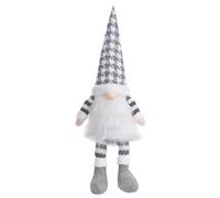 Puntale per albero di Natale a forma di gnomo di Natale, grande, in peluche, con cappello e gambe a griglia, pieghevole, decorazione grigia