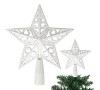 Puntale per albero di Natale a forma di stella glitterata bianca da 14,5 cm, infrangibile, per decorazioni per albero di Natale, albero di Natale, corona e ornamento per le vacanze