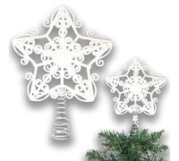 Puntale per albero di Natale a forma di stella glitterata bianca da 14,5 cm, infrangibile, per decorazioni per albero di Natale, albero di Natale, corona e ornamento per le vacanze