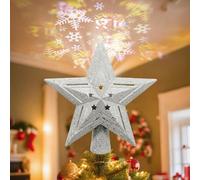 Puntale per albero di Natale a LED, proiettore rotante a stella con 2 motivi di luce, puntale in ferro scintillante per interni, decorazione per feste di Natale
